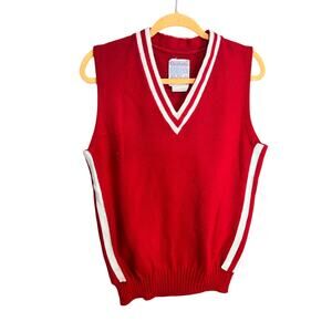 Vintage Cheerleading Uniform Vest Top Red Acrylic Made USA Preppy 70s Size 40